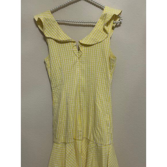 Jonathan Simkhai Dress Yellow Gingham Size 8 Midi Ruffle Picnic Preppy Whimsical - Picture 10 of 11